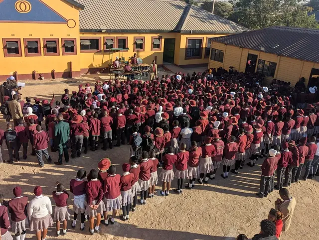 Learners gathered in the Successvale school courtyard
